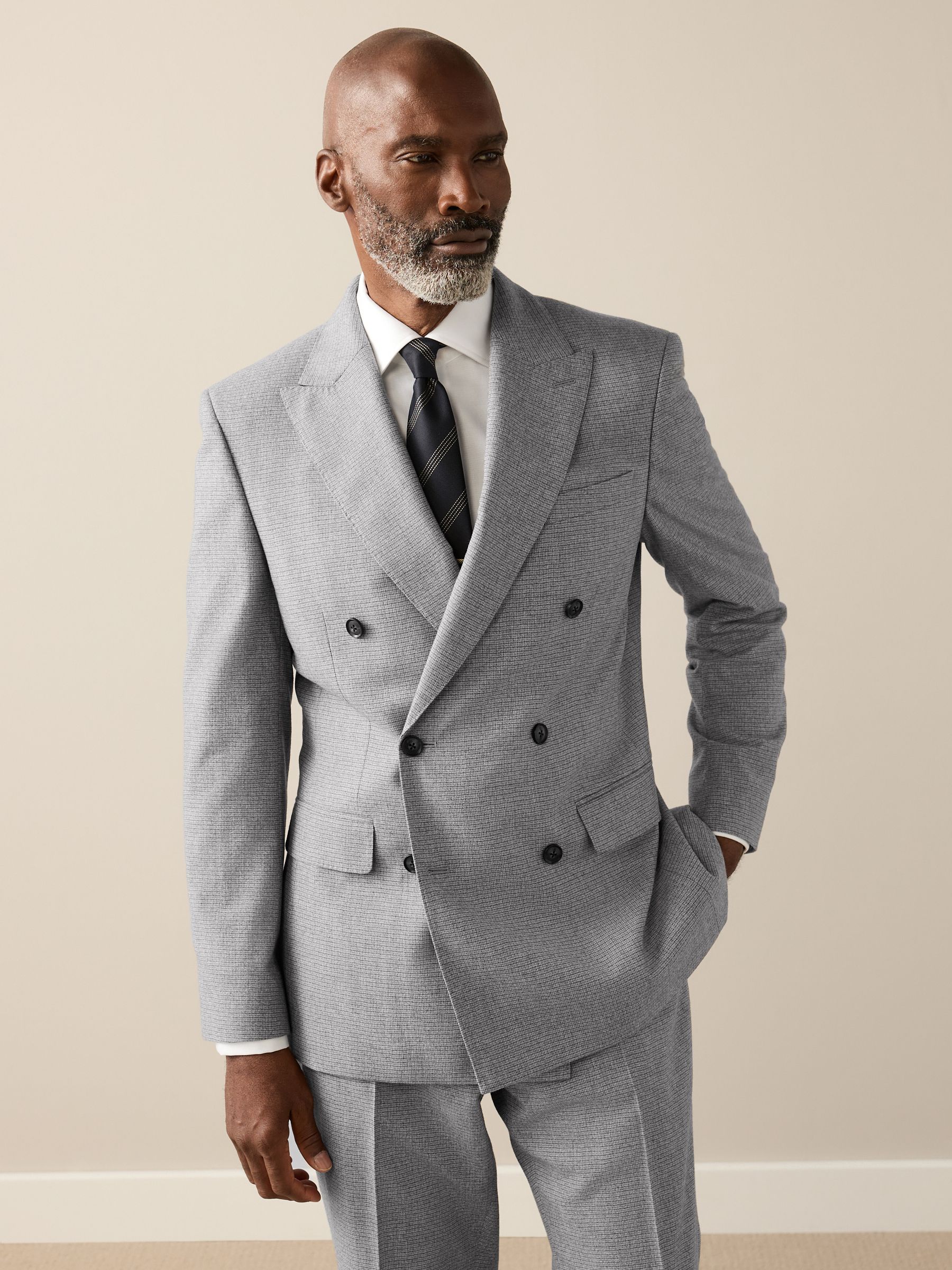 Buy Grey Tailored Fit Signature Cerruti Wool Puppytooth Double