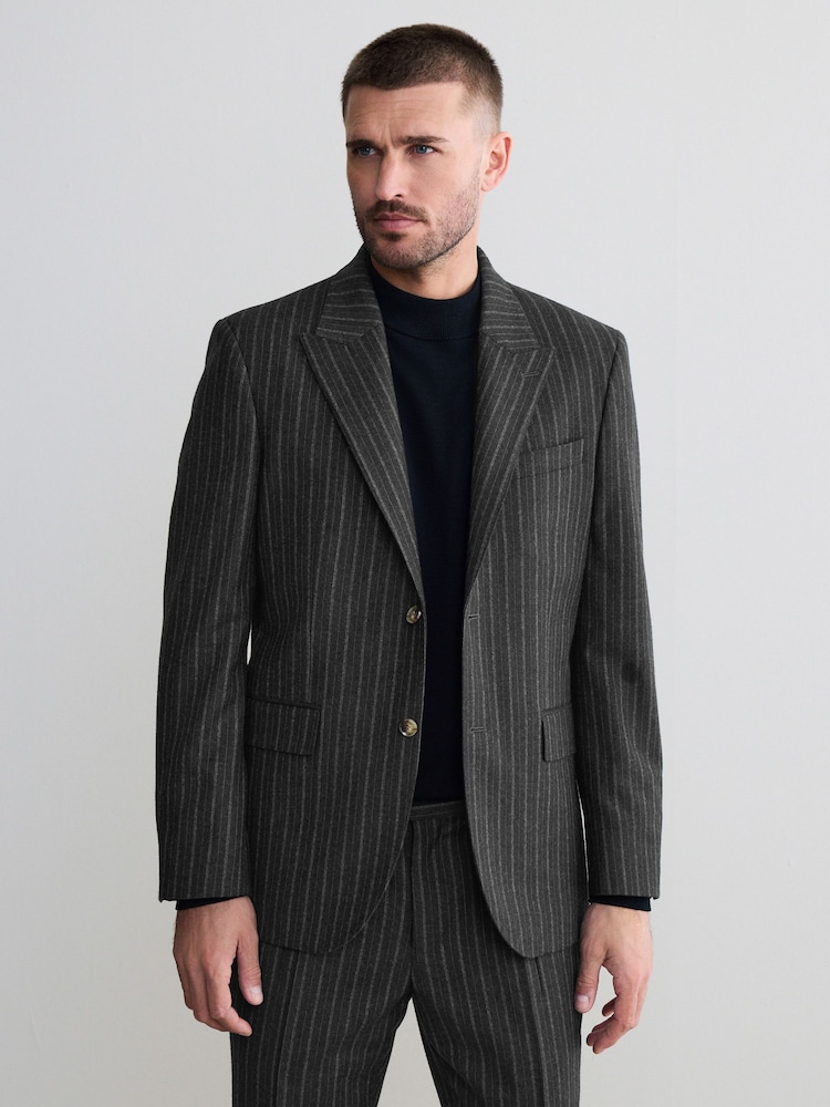 Charcoal Grey Tailored Fit Signature Stripe Empire Mills British 100% Wool Suit Trousers - Image 1 of 9