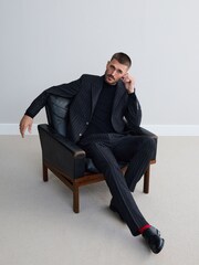 Charcoal Grey Tailored Fit Signature Stripe Empire Mills British 100% Wool Suit Trousers - Image 2 of 9