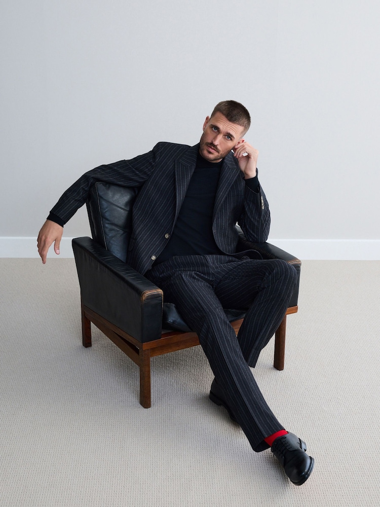 Charcoal Grey Tailored Fit Signature Stripe Empire Mills British 100% Wool Suit Trousers - Image 2 of 9