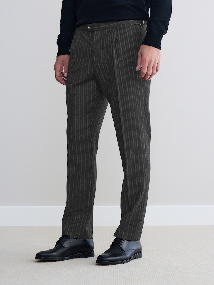 Charcoal Grey Tailored Fit Signature Stripe Empire Mills British Suit Trousers - Image 1 of 12 Charcoal Grey Tailored Fit Signature Stripe Empire Mills British Suit Trousers - Image 1 of 12