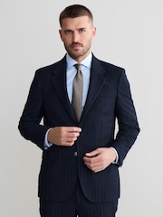 Navy Signature Stripe Empire Mills British 100% Wool Suit Jacket - Image 1 of 9