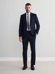 Navy Slim Fit Signature Stripe Empire Mills British 100% Wool Suit Trousers - Image 2 of 4