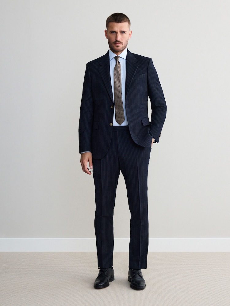 Navy Slim Fit Signature Stripe Empire Mills British 100% Wool Suit Trousers - Image 2 of 4