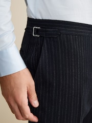 Navy Slim Fit Signature Stripe Empire Mills British 100% Wool Suit Trousers - Image 4 of 4
