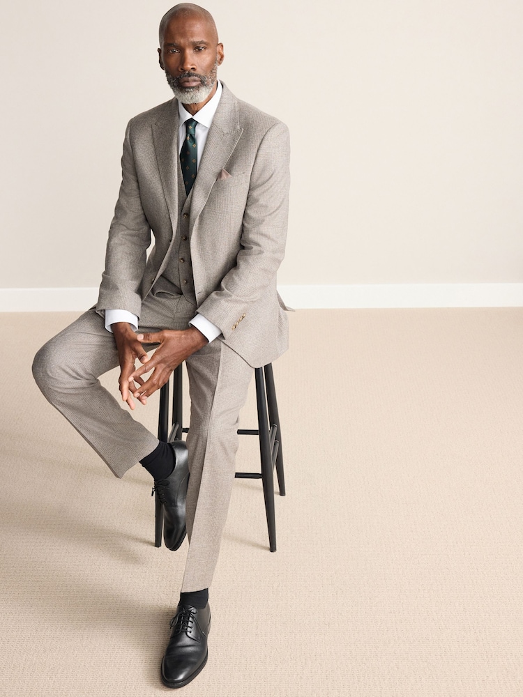 Neutral Tailored Fit Signature Marzotto 100% Italian Wool Check Suit Jacket - Image 2 of 4