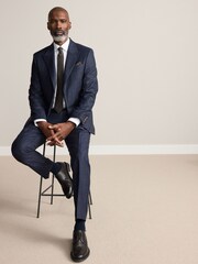 Navy Slim Fit Signature Marzotto 100% Italian Wool Check Suit Jacket - Image 2 of 4