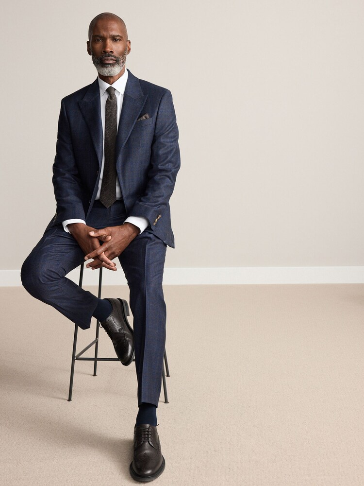 Navy Slim Fit Signature Marzotto 100% Italian Wool Check Suit Jacket - Image 2 of 4
