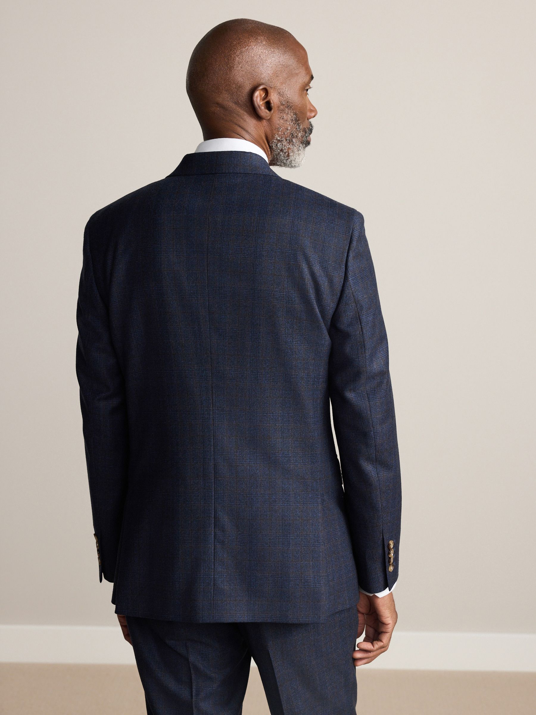Buy Navy Blue Slim Fit Signature Marzotto 100% Italian Wool Check