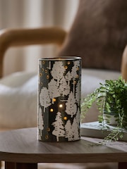 Green Ceramic Embossed Tree Candle Holder Hurricane - Image 2 of 4