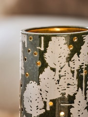 Green Ceramic Embossed Tree Candle Holder Hurricane - Image 3 of 4
