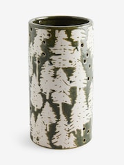 Green Ceramic Embossed Tree Candle Holder Hurricane - Image 4 of 4