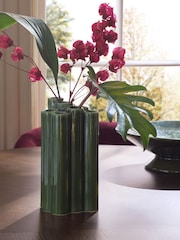 Green Reactive Glaze Tubular Ceramic Vase - Image 1 of 5