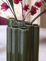 Green Reactive Glaze Tubular Ceramic Vase - Image 2 of 5