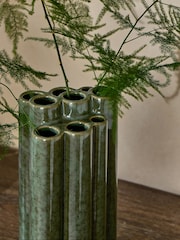 Green Reactive Glaze Tubular Ceramic Vase - Image 3 of 5
