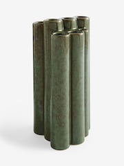 Green Reactive Glaze Tubular Ceramic Vase - Image 4 of 5