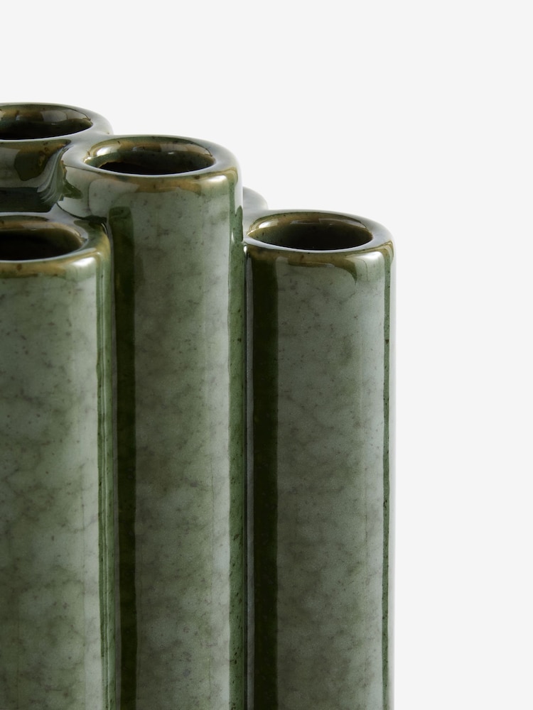 Green Reactive Glaze Tubular Ceramic Vase - Image 5 of 5