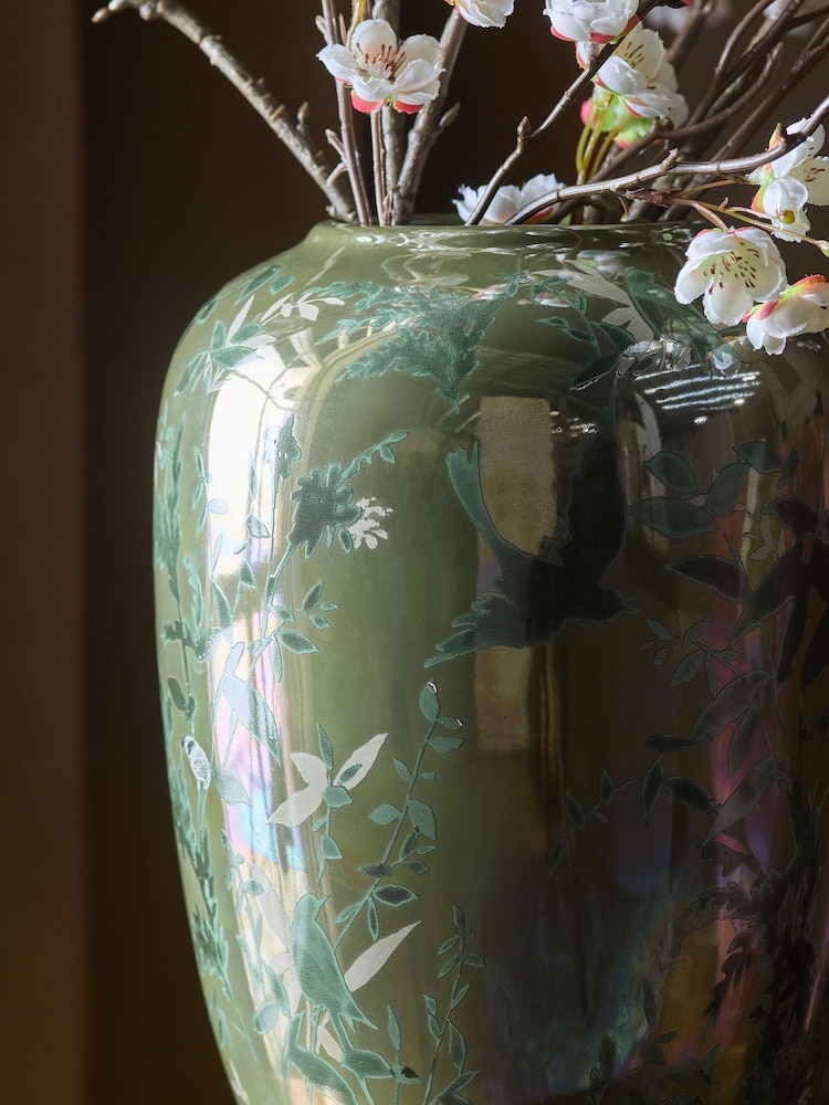 Bird and Flower Design Lustre Ceramic Vase - صورة 2 من 3