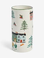 White Embossed Winter Scene Ceramic Vase - Image 1 of 2