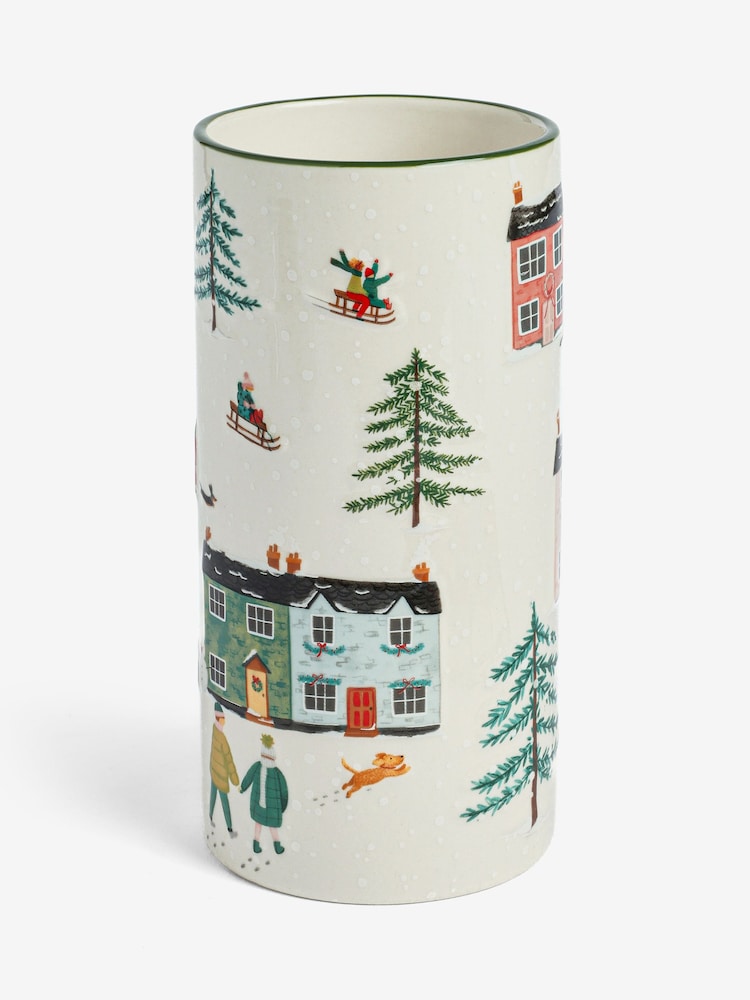 White Embossed Winter Scene Ceramic Vase - Image 1 of 2