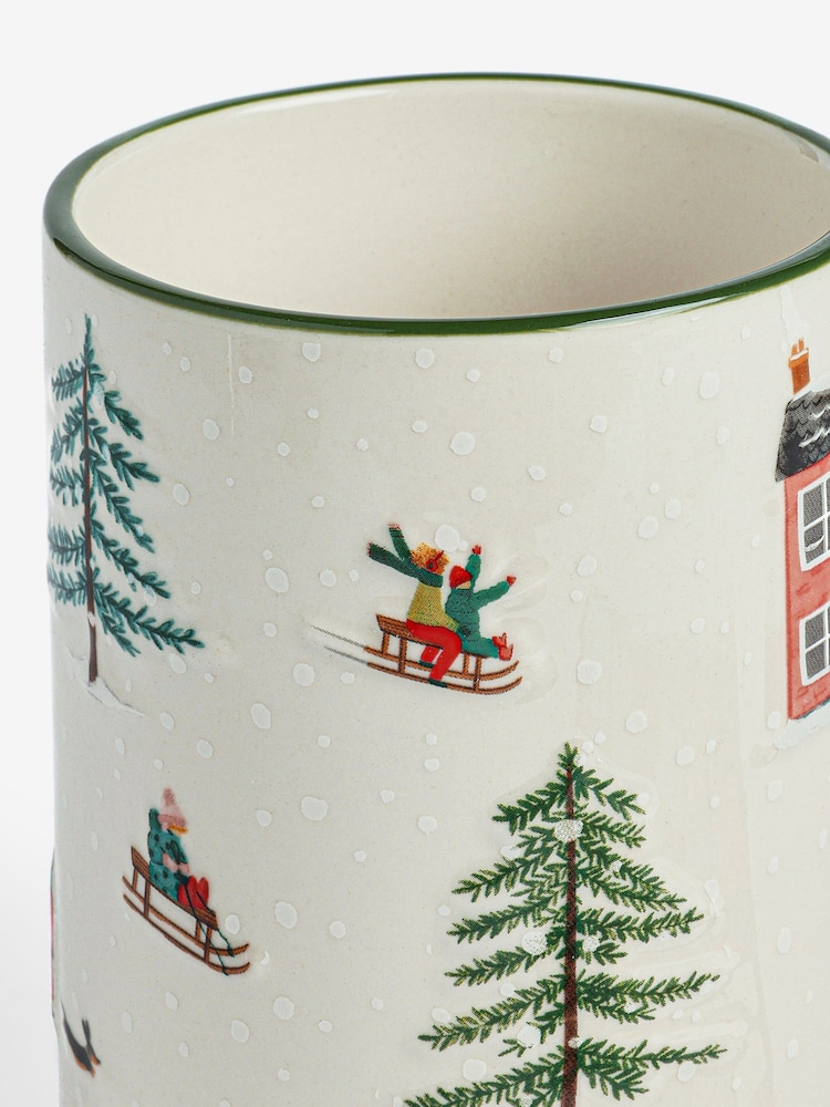 White Embossed Winter Scene Ceramic Vase - Image 2 of 2