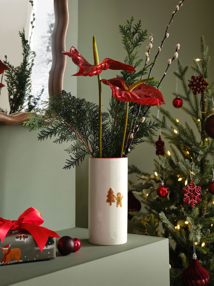 White Christmas Gingerbread Embossed Ceramic Vase - Image 1 of 4