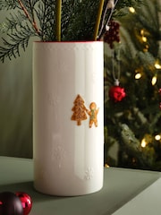 White Christmas Gingerbread Embossed Ceramic Vase - Image 2 of 4