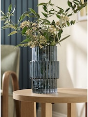 Blue Small Ribbed Glass Vase - Image 1 of 3