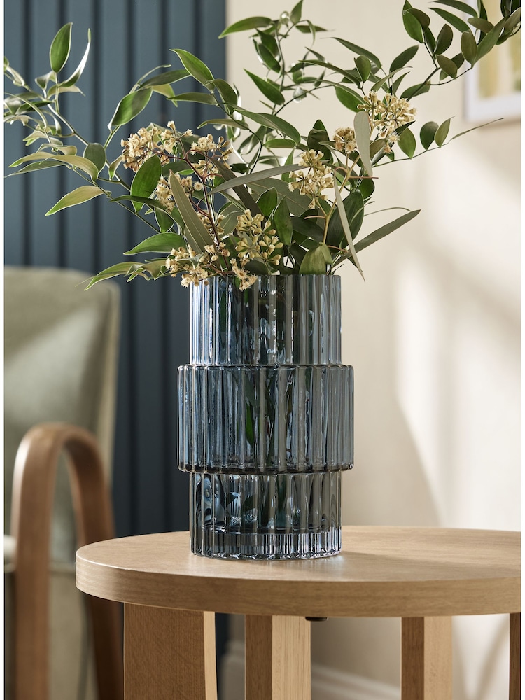 Blue Small Ribbed Glass Vase - Image 1 of 3