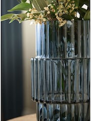 Blue Small Ribbed Glass Vase - Image 2 of 3