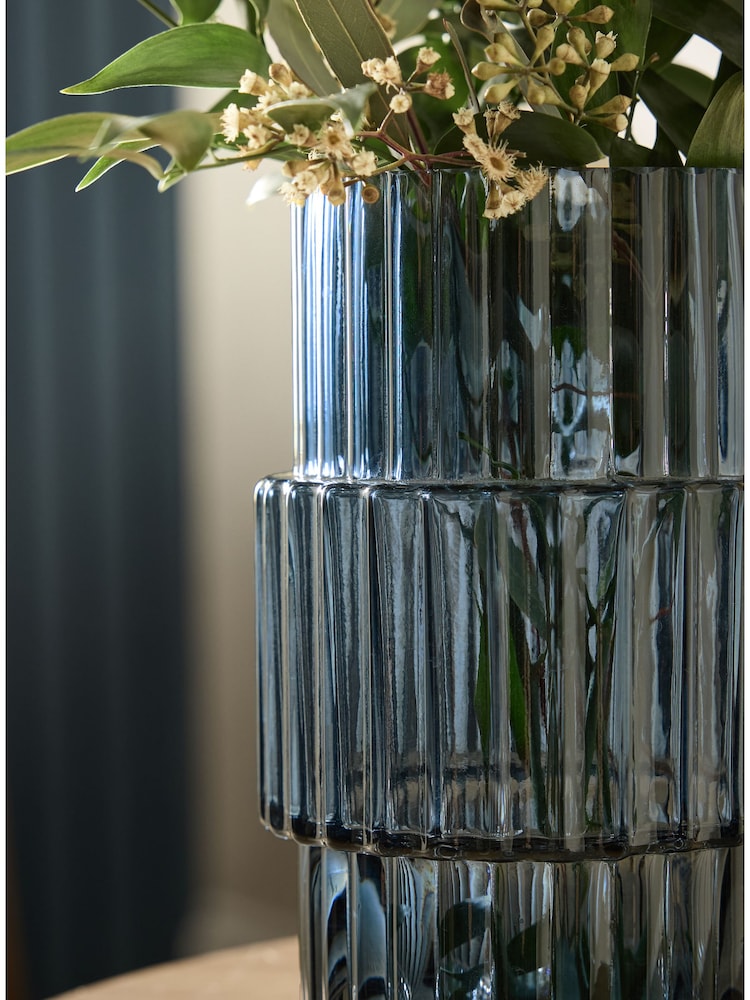 Blue Small Ribbed Glass Vase - Image 2 of 3