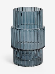 Blue Small Ribbed Glass Vase - Image 3 of 3