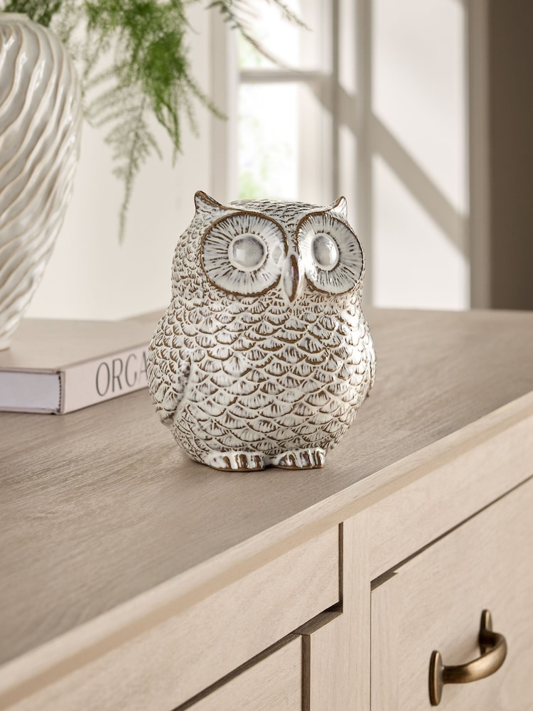 Grey Reactive Glaze Ceramic Owl Ornament - Image 1 of 4 Grey Reactive Glaze Ceramic Owl Ornament - Image 1 of 4