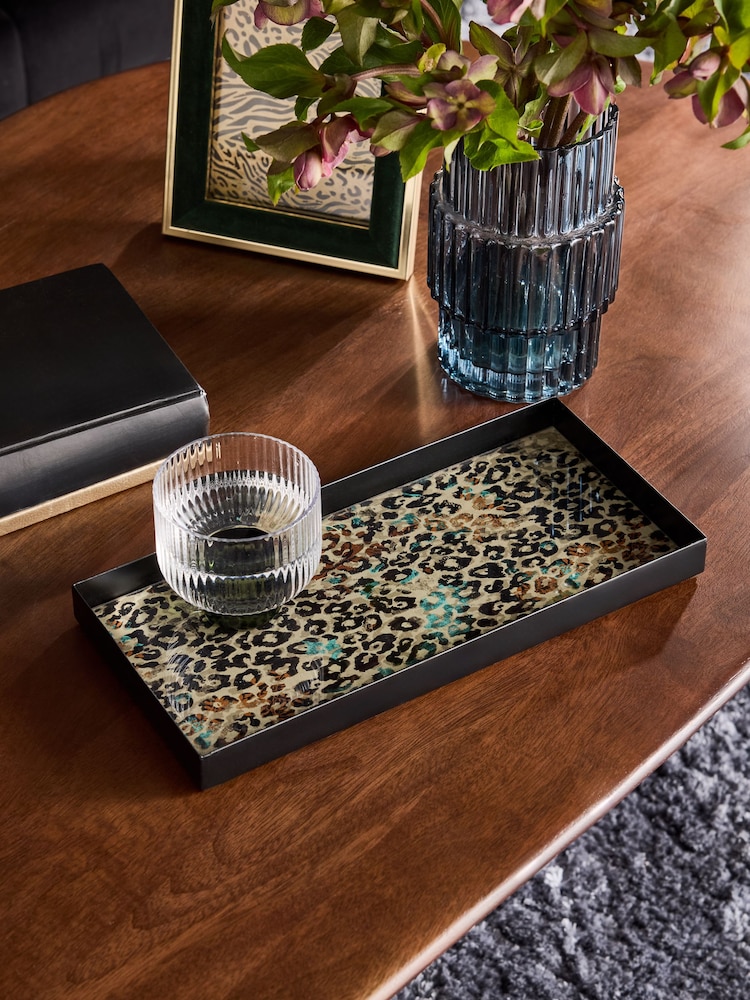Leopard Print Glass and Metal Tray - Image 1 of 4 Leopard Print Glass and Metal Tray - Image 1 of 4