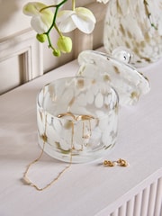 White/Gold Glass Confetti Trinket Pot With Lid - Image 1 of 4