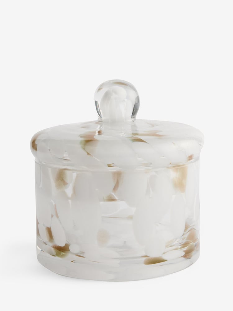 White/Gold Glass Confetti Trinket Pot With Lid - Image 4 of 4
