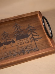 Brown Acacia Wood Etched Winter Scene Decorative Tray - Image 2 of 3