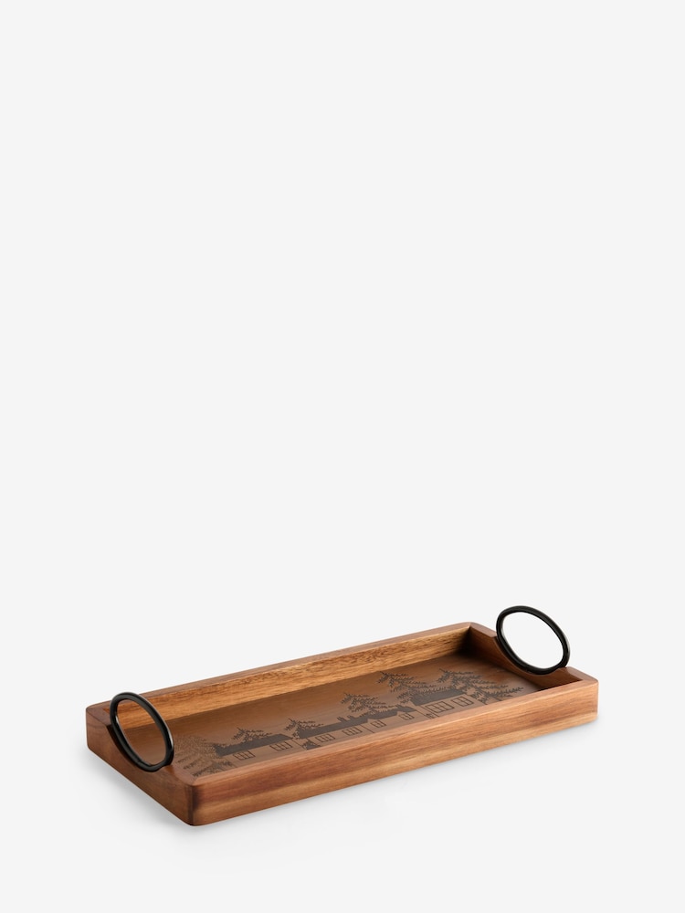 Brown Acacia Wood Etched Winter Scene Decorative Tray - Image 3 of 3