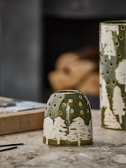 Green Ceramic Embossed Tree Candle Holder Tealight - Image 1 of 3
