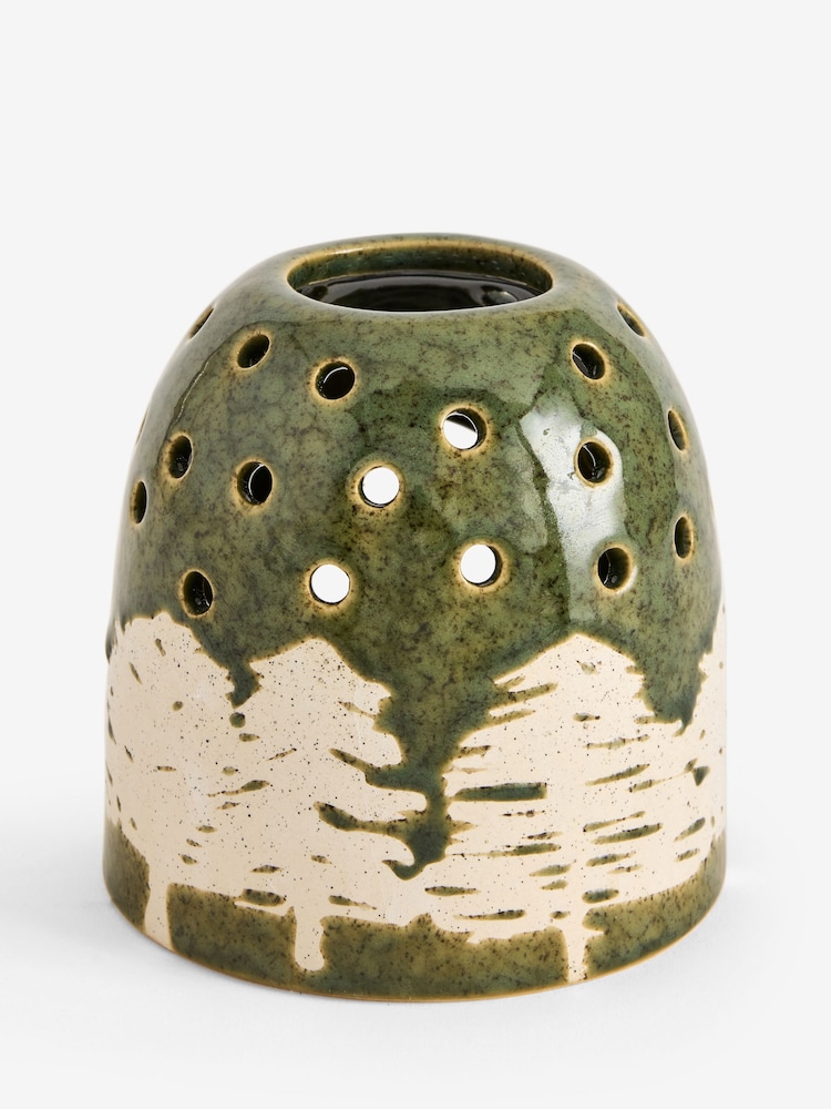 Green Ceramic Embossed Tree Candle Holder Tealight - Image 2 of 3