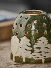 Green Ceramic Embossed Tree Candle Holder Tealight - Image 3 of 3
