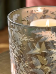 Metallic Gold Botanical Print Glass Hurricane Candle Holder - Image 3 of 4
