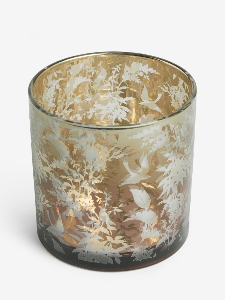 Metallic Gold Botanical Print Glass Hurricane Candle Holder - Image 4 of 4