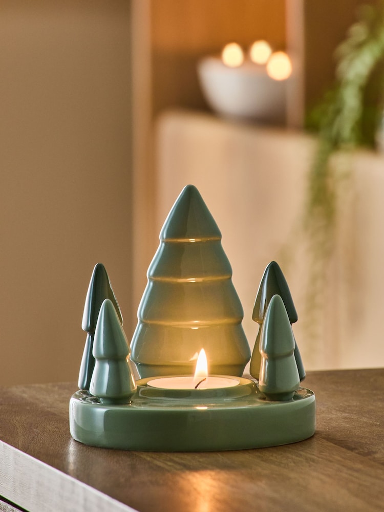 Green Christmas Tree Tea Light Holder - Image 1 of 4