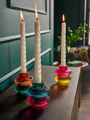Set of 3 Multicolour Glass Tea Light and Taper Candle Holders - Image 1 of 7