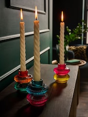 Set of 3 Multicolour Glass Tea Light and Taper Candle Holders - Image 2 of 7