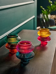 Set of 3 Multicolour Glass Tea Light and Taper Candle Holders - Image 3 of 7