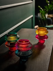 Set of 3 Multicolour Glass Tea Light and Taper Candle Holders - Image 4 of 7