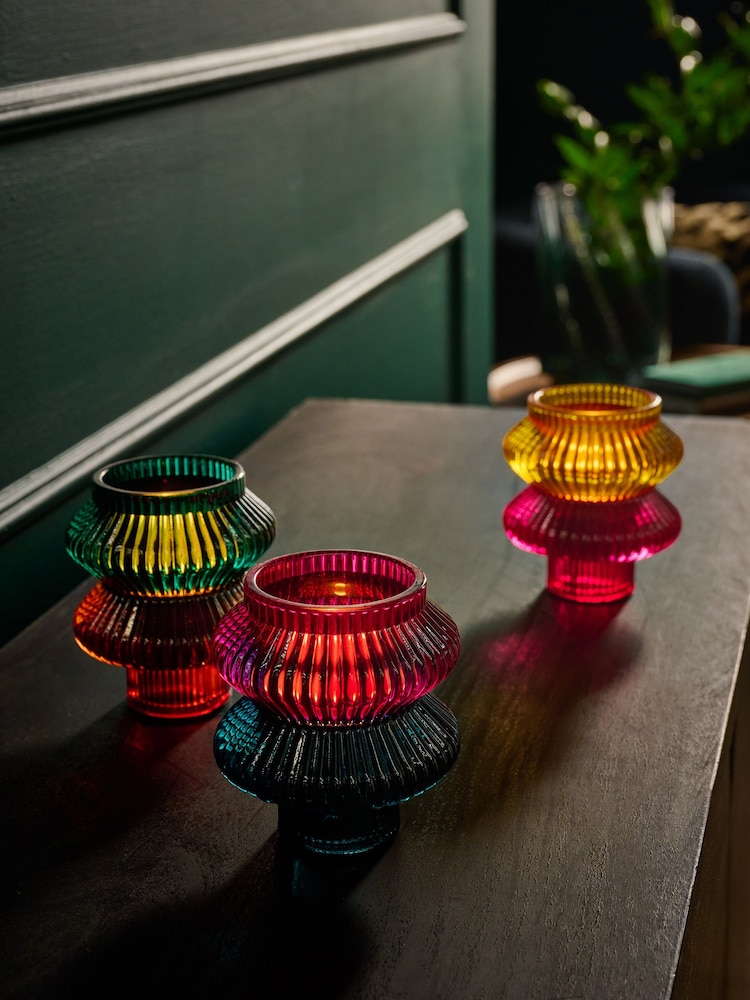 Buy Set of 3 Multicolour Glass Tea Light and Taper Candle Holders  display picture 1