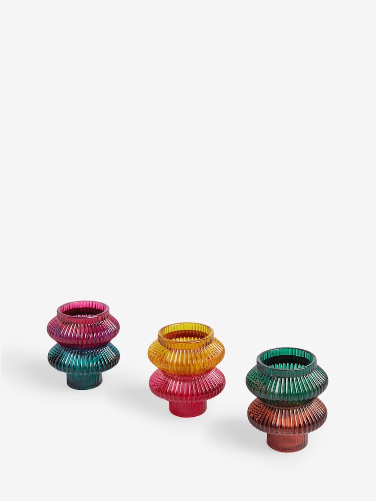 Set of 3 Multicolour Glass Tea Light and Taper Candle Holders - Image 7 of 7